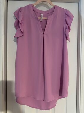 Zenana Outfitters Lavender Ruffle Sleeve Split-Neck Blouse